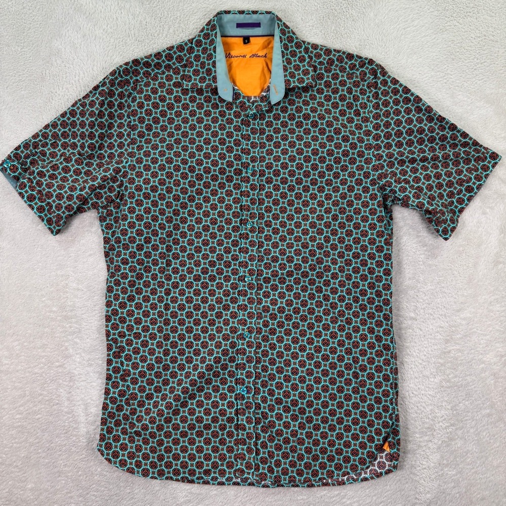 Visconti Black Mens Small Patterned Short Sleeve Button Down Shirt Casual Preppy